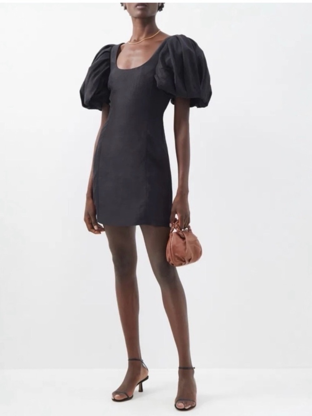 Frame Denim Black Puff-Sleeve Mini Dress